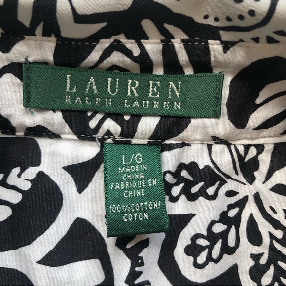 Lauren Ralph Lauren Women’s Black/White Floral Blouse Size L Button-Up Collared - Picture 5 of 16